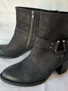 Born Black Studded Strap Ankle Boots with Side Zip